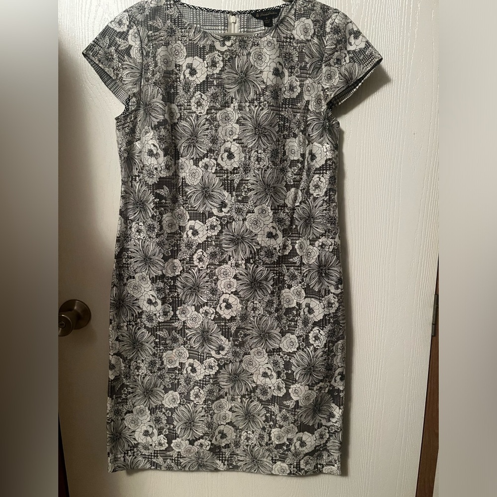BROOKS BROTHERS Black White Floral Overlay Houndstooth Linen Blend Size 4